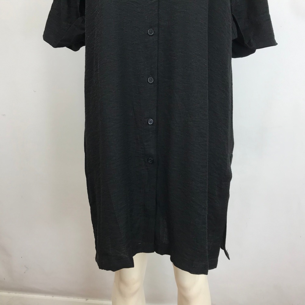 Chicos Black Textured Button Front Collarless Shi… - image 3